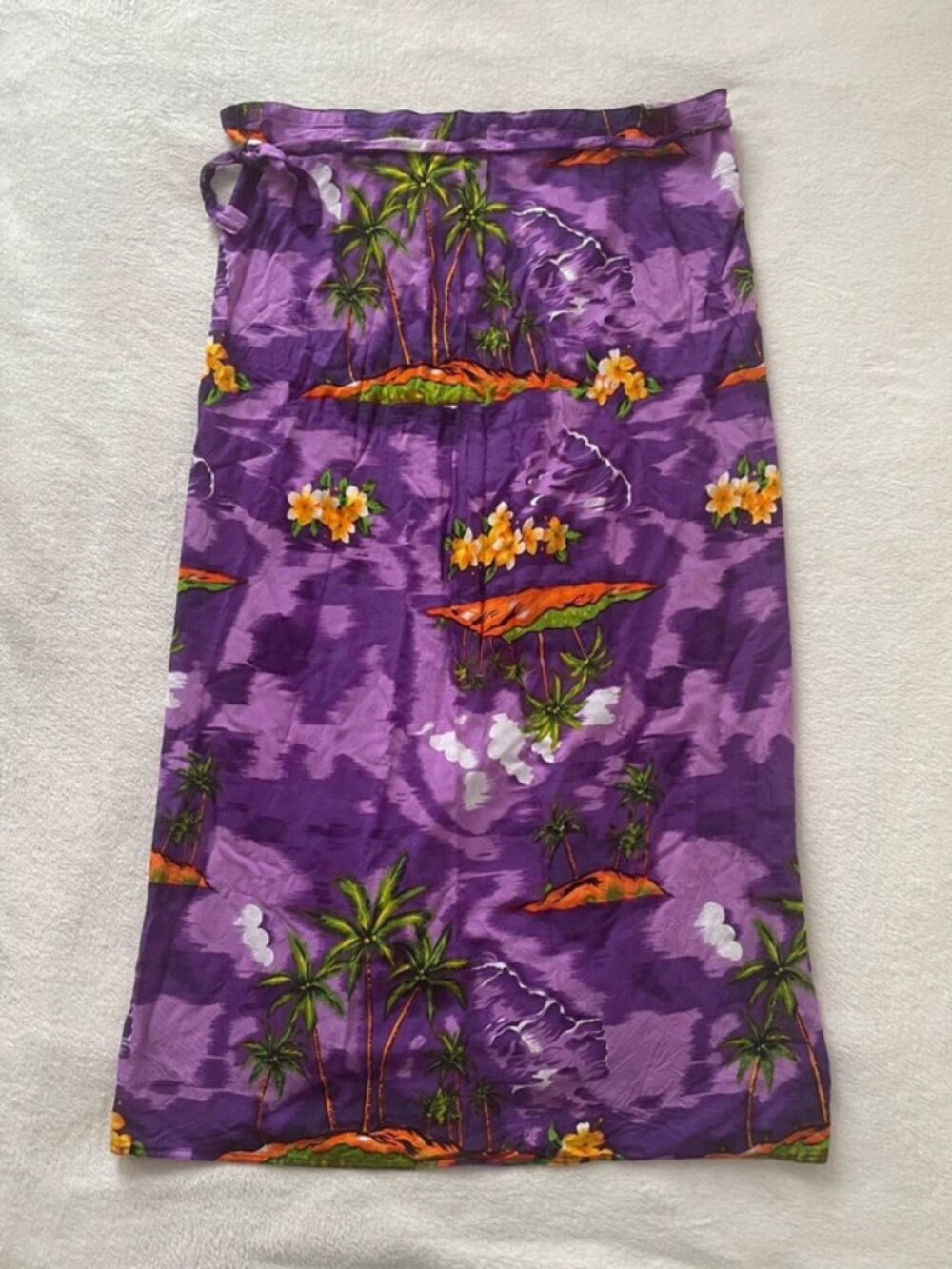 Vintage Y2K Purple Palm Tree Cover Up Wrap Maxi Skirt Beach Skirt Size 8-10